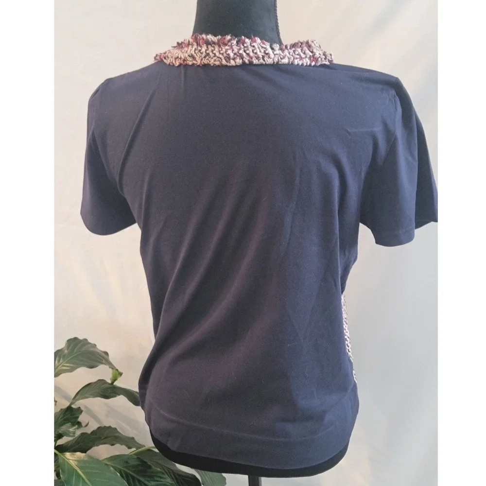 J.Crew Womens Navy Blue Tweed Front Silk Blend Short Sleeve Top 05935 Size‎ M